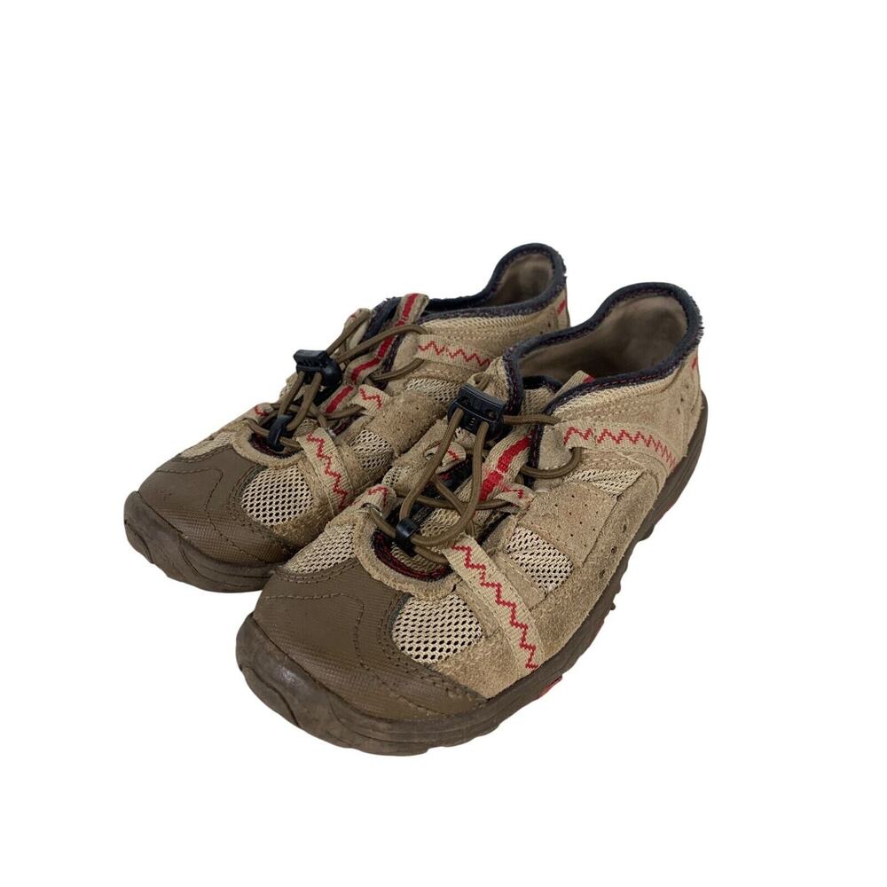 Lands End Boys Size 1 Outdoor Slip-On Shoes Beige & Red